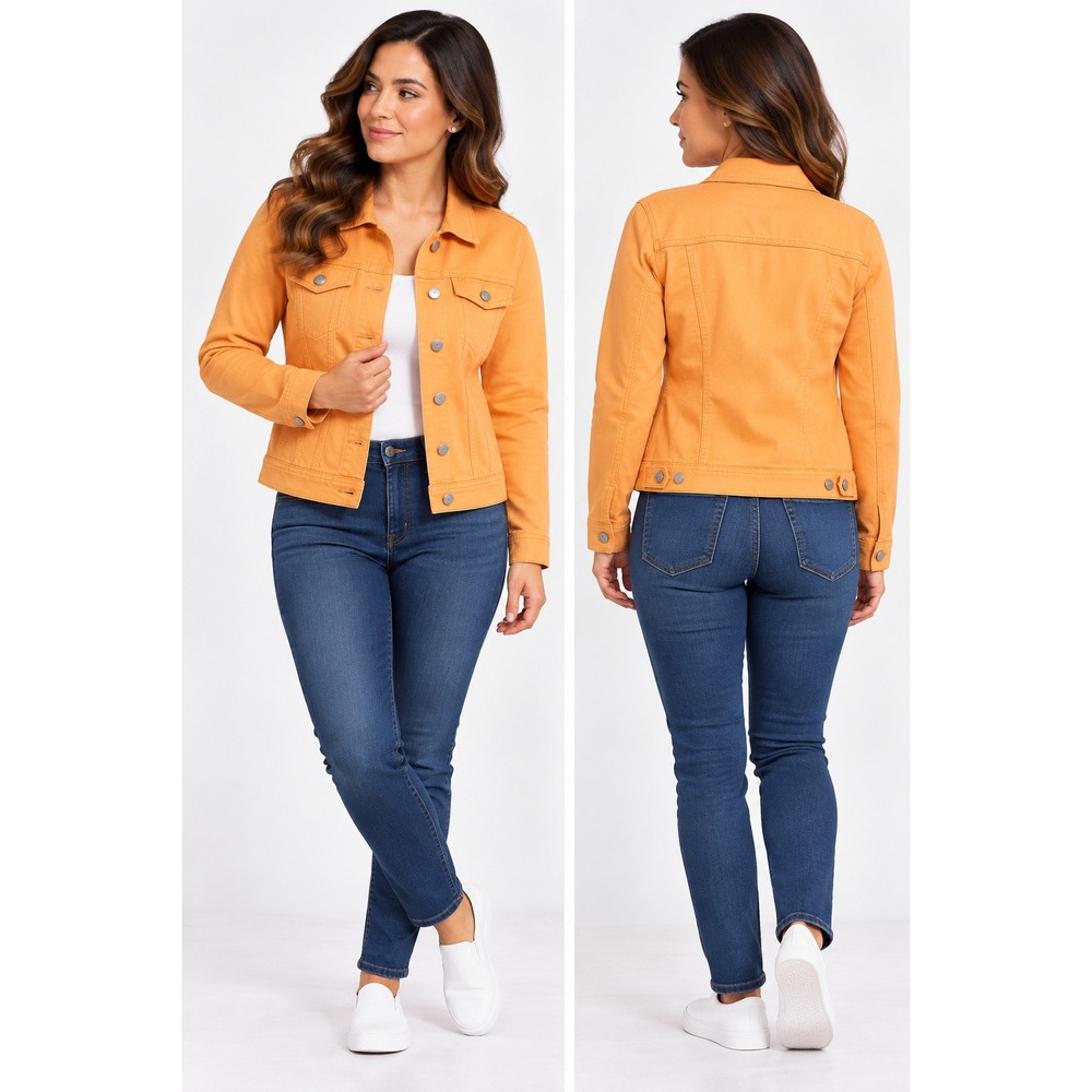 Talbots Denim Trucker Jacket Petite SP Orange Cotton Blend Button Front